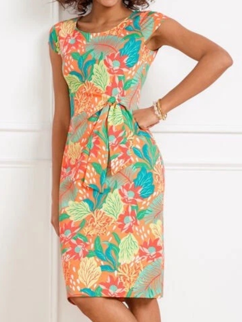 Talbots Coral Floral Tie-Front Sheath Dress